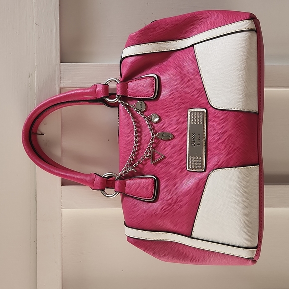 Guess | Bags | Hot Pinkbarbie Pinkwhite Guess Pursebag With Charms And  Bling Leopard Inside | Poshmark